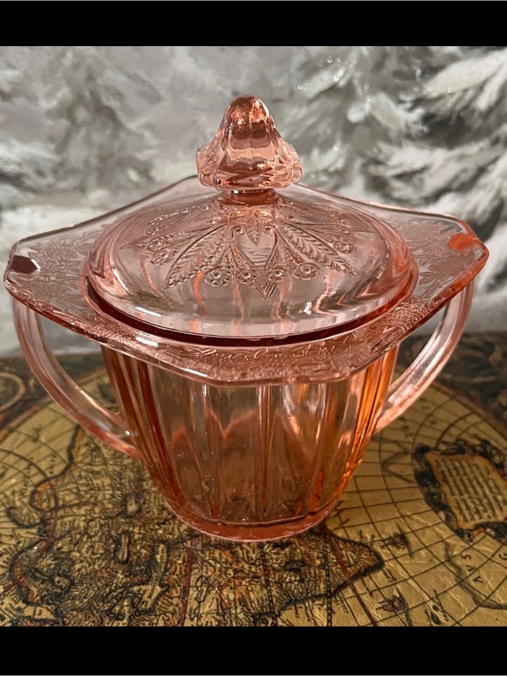 Vintage Jeannette Glass Pink Depression Glass Sugar Bowl w/ Lid – Adam Pattern